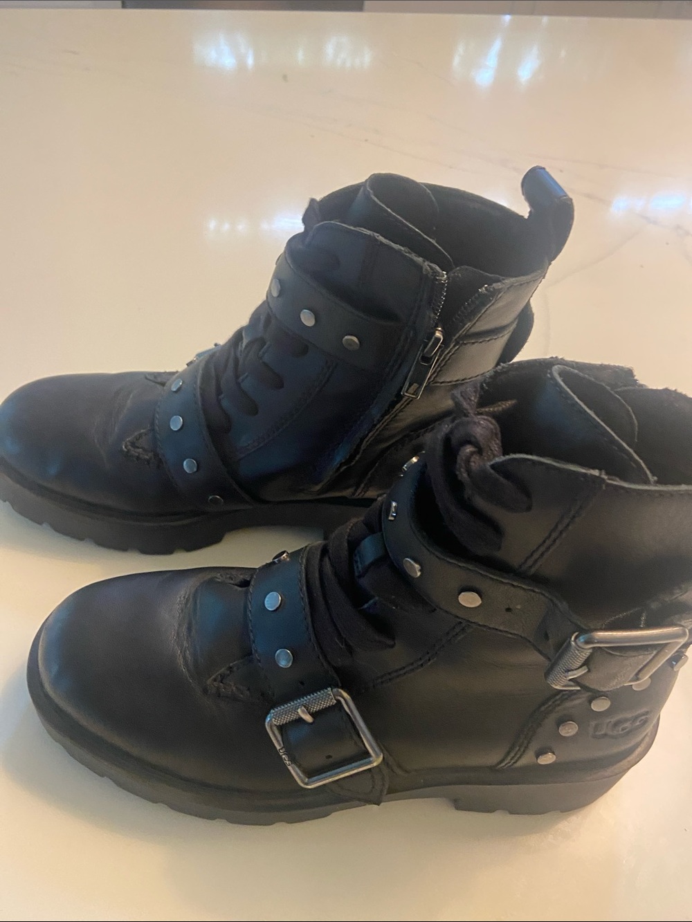 UGG women’s Black Buckle Lace-Up Ankle Boots